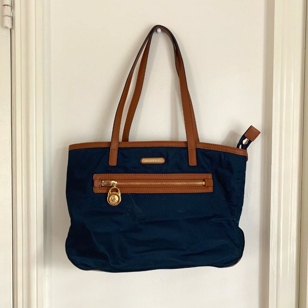 Michael Kors Navy/Leather Kempton Nylon Tote